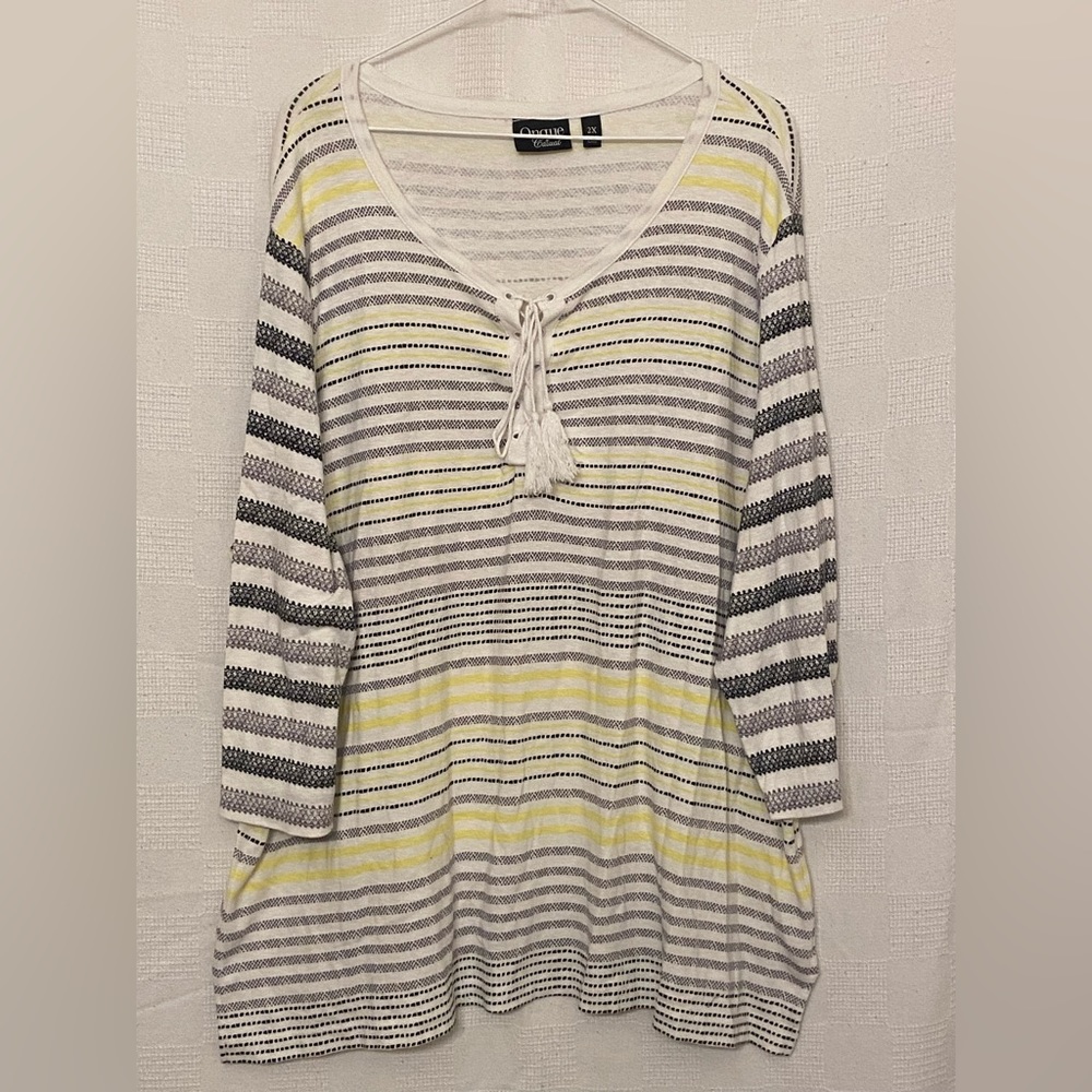 EUC Onque Casual 3/4 Sleeve Striped Knit Top, size US 2X